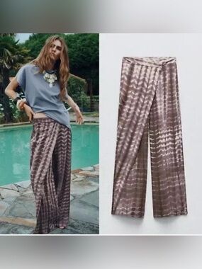 ZARA Wide Leg Tie-Dye Linen Blend Pants
